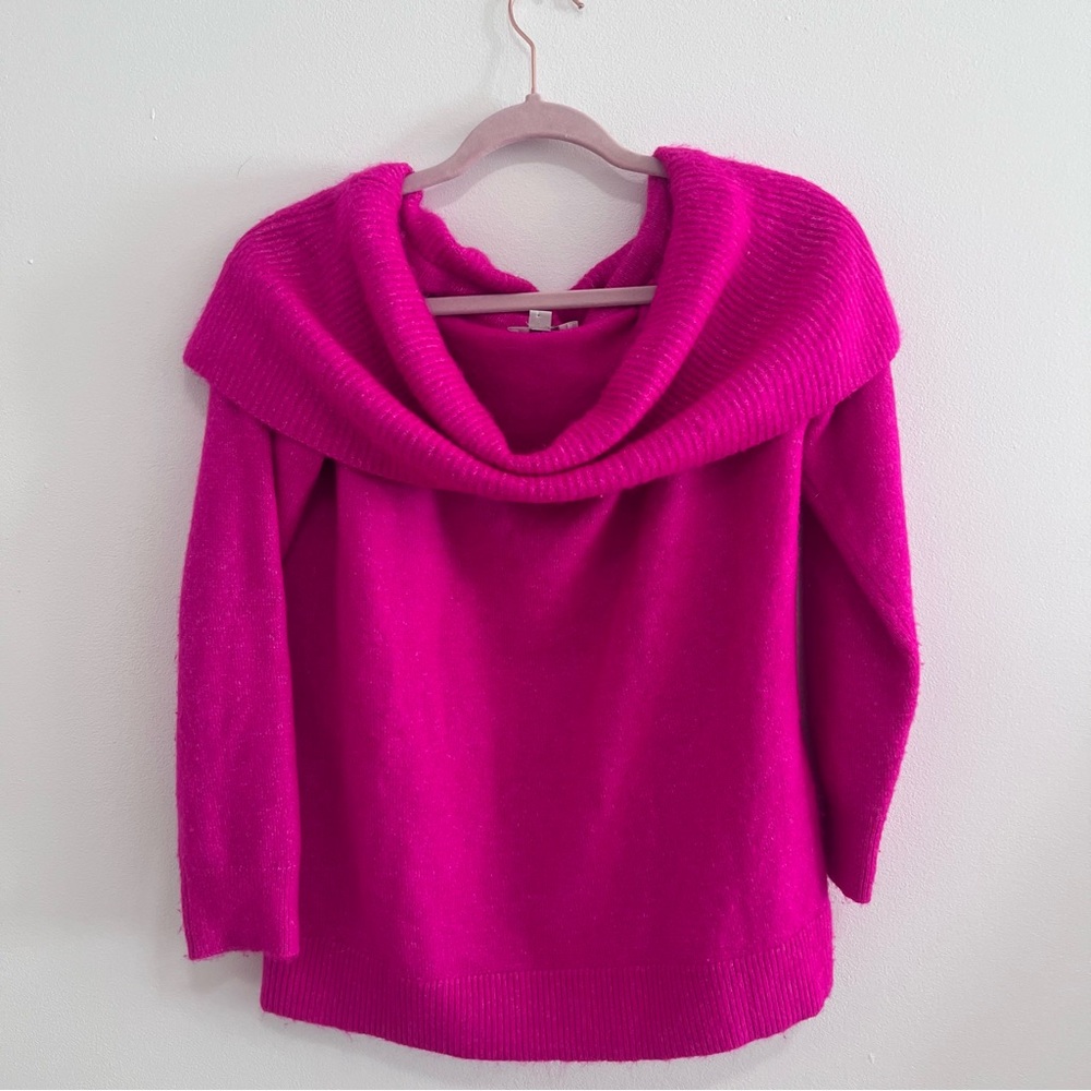 LOFT Vibrant Pink Cowl Neck Sweater